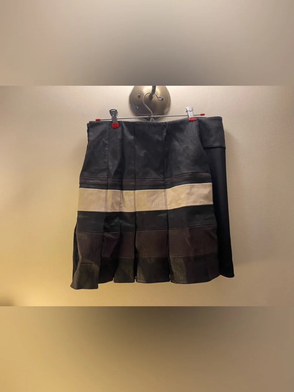 Philip Lim Black Brown Leather Pleated Skirt